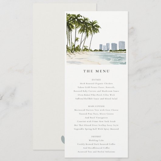 Miami Florida Palm Landscape Wedding Menu Kaart (Voorkant / Achterkant)