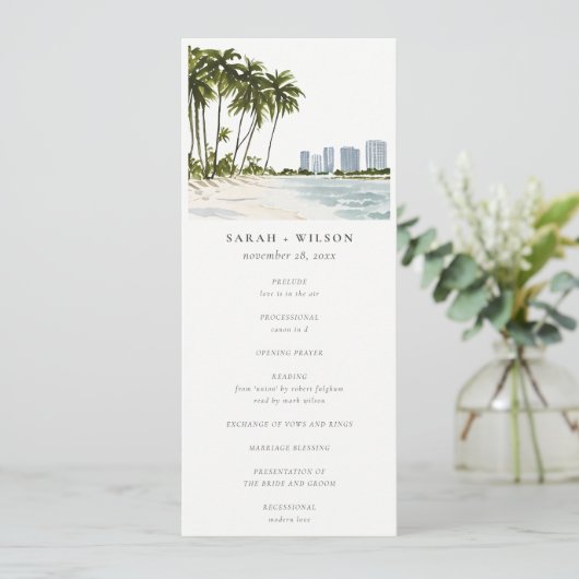 Miami Florida Palm Landscape Wedding Program Kaart (Staand voorkant)