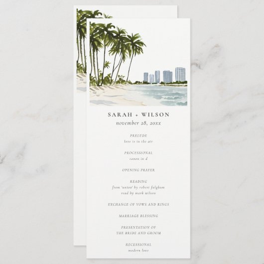 Miami Florida Palm Landscape Wedding Program Kaart (Voorkant / Achterkant)