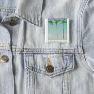 Miami, Florida palm reisposter. Vierkante Button 5,1 Cm
