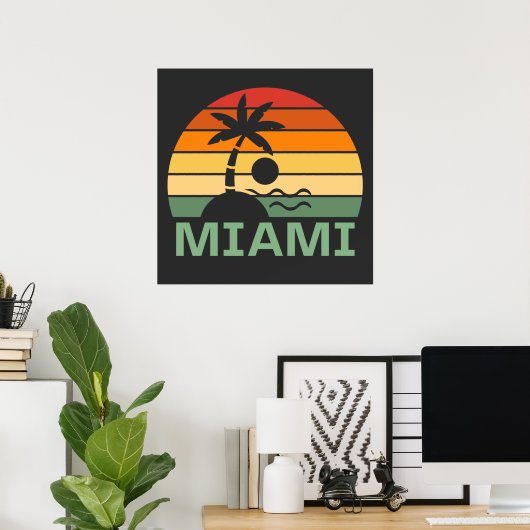 Miami Florida Palm Trees Summer Beach Poster (Thuiskantoor)