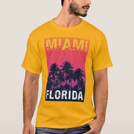 Miami Florida Palm Trees Sunset 90s Reizen T-shirt (Voorkant)