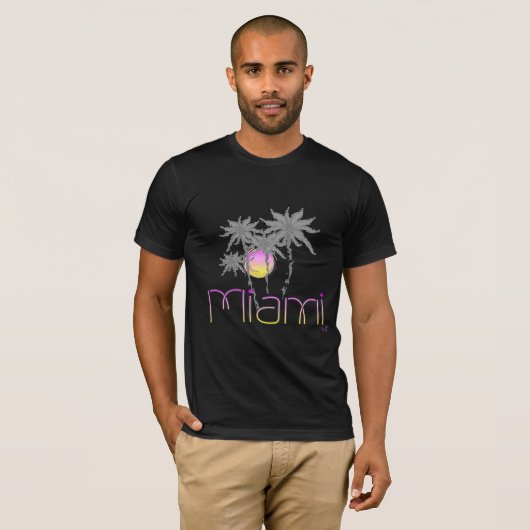 Miami, Florida Palms Cool Black Neon T-shirt (Voorkant volledig)