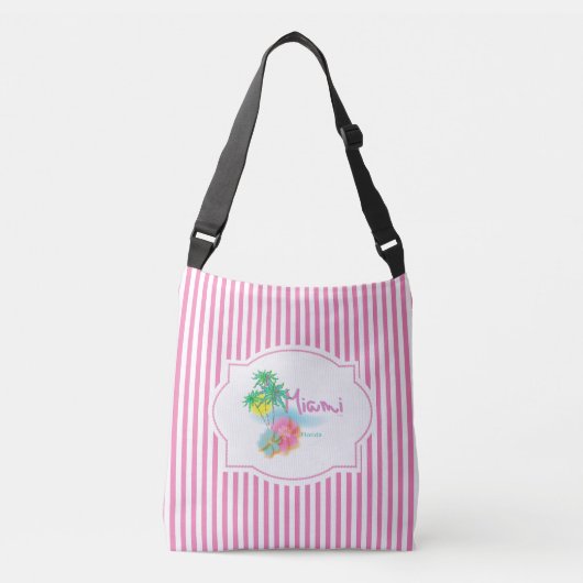 Miami, Florida, Palms, Flowers, Roze Stripes Crossbody Tas (Voorkant)