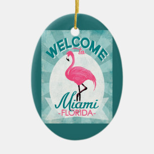 Miami Florida Pink Flamingo Retro Keramisch Ornament