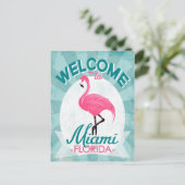 Miami Florida Pink Flamingo -  Retro Travel Briefkaart (Staand voorkant)