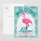 Miami Florida Pink Flamingo -  Retro Travel Briefkaart (Voorkant / Achterkant)