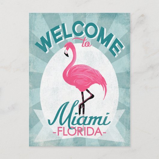 Miami Florida Pink Flamingo -  Retro Travel Briefkaart (Voorkant)