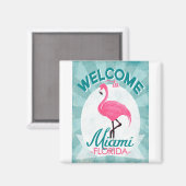 Miami Florida Pink Flamingo -  Retro Travel Magneet (Voorkant / Achterkant)