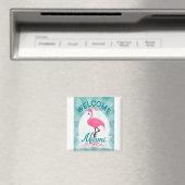 Miami Florida Pink Flamingo -  Retro Travel Magneet (Insitu (Vaatwasser))