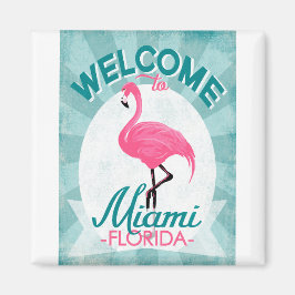 Miami Florida Pink Flamingo -  Retro Travel Magneet