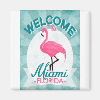 Miami Florida Pink Flamingo - Retro Travel Magneet