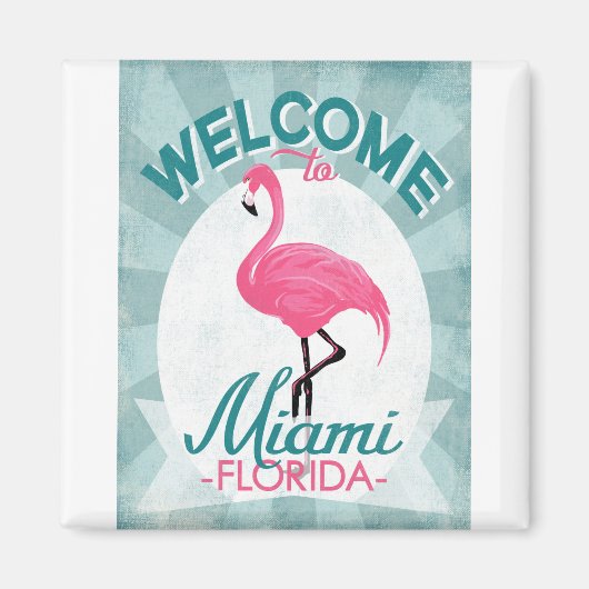 Miami Florida Pink Flamingo -  Retro Travel Magneet (Voorkant)