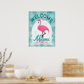 Miami Florida Pink Flamingo -  Retro Travel Poster (Keuken)