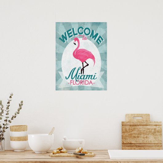 Miami Florida Pink Flamingo -  Retro Travel Poster (Keuken)