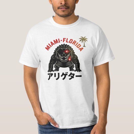 Miami Florida Retro Kaiju Alligator Japanese Style T-shirt (Voorkant)