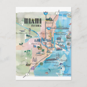Miami Florida Retro Map Briefkaart