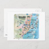 Miami Florida Retro Map Briefkaart (Voorkant / Achterkant)
