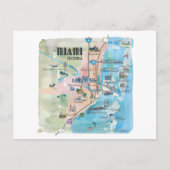 Miami Florida Retro Map Briefkaart (Voorkant)