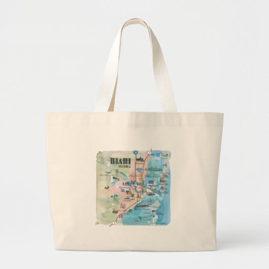Miami Florida Retro Map Grote Tote Bag (Voorkant)