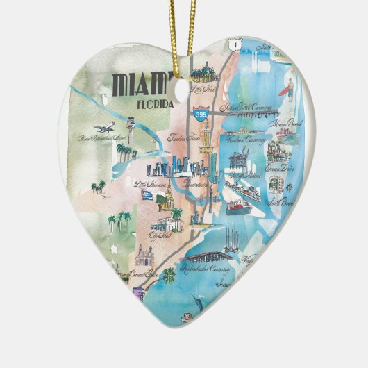 Miami Florida Retro Map Keramisch Ornament (Links)
