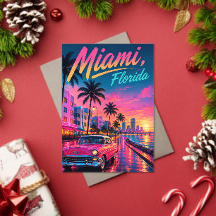 Miami Florida Retro Neon Zonsondergang Reizen Acryl Uitnodigingen