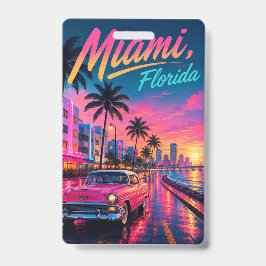 Miami Florida Retro Neon Zonsondergang Reizen Badge