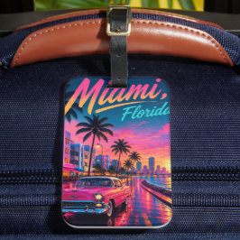 Miami Florida Retro Neon Zonsondergang Reizen Bagagelabel