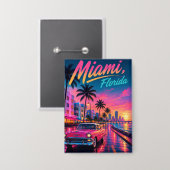 Miami Florida Retro Neon Zonsondergang Reizen Button (Voorkant / Achterkant)