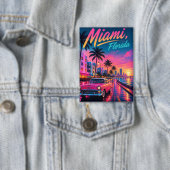 Miami Florida Retro Neon Zonsondergang Reizen Button (Insitu)