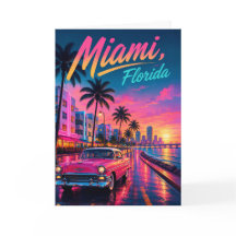 Miami Florida Retro Neon Zonsondergang Reizen