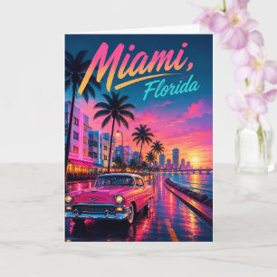 Miami Florida Retro Neon Zonsondergang Reizen Kaart