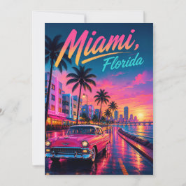 Miami Florida Retro Neon Zonsondergang Reizen Kaart