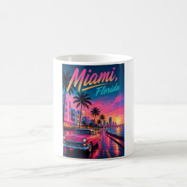 Miami Florida Retro Neon Zonsondergang Reizen Koffiemok