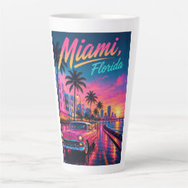 Miami Florida Retro Neon Zonsondergang Reizen Latte Mok
