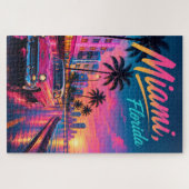Miami Florida Retro Neon Zonsondergang Reizen Legpuzzel (Horizontaal)