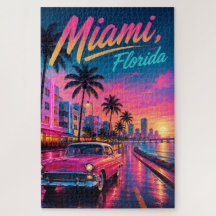 Miami Florida Retro Neon Zonsondergang Reizen