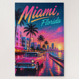 Miami Florida Retro Neon Zonsondergang Reizen Legpuzzel