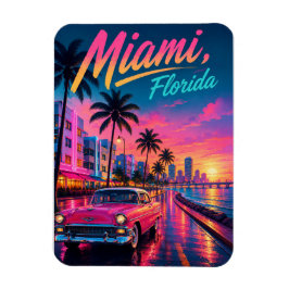 Miami Florida Retro Neon Zonsondergang Reizen Magneet