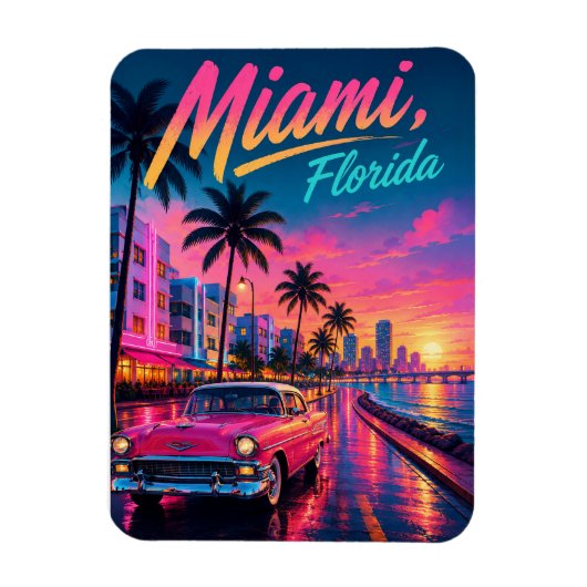Miami Florida Retro Neon Zonsondergang Reizen Magneet (Verticaal)