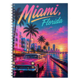 Miami Florida Retro Neon Zonsondergang Reizen Notitieboek