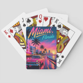 Miami Florida Retro Neon Zonsondergang Reizen Pokerkaarten