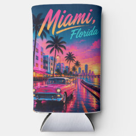 Miami Florida Retro Neon Zonsondergang Reizen Seltzer Blikjeskoeler