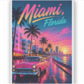 Miami Florida Retro Neon Zonsondergang Reizen Sticker (Voorkant)
