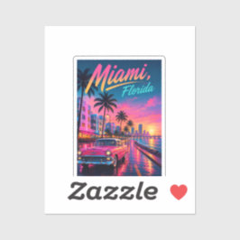 Miami Florida Retro Neon Zonsondergang Reizen Sticker