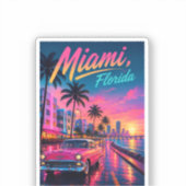 Miami Florida Retro Neon Zonsondergang Reizen Sticker (Voorkant)