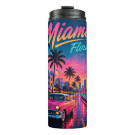 Miami Florida Retro Neon Zonsondergang Reizen Thermosbeker