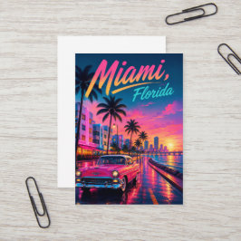 Miami Florida Retro Neon Zonsondergang Reizen Visitekaartje