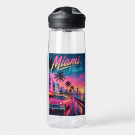 Miami Florida Retro Neon Zonsondergang Reizen Waterfles