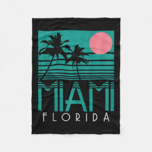 Miami Florida  Retro Palm Trees Beach Summe Fleece Deken